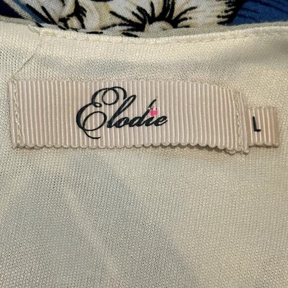 Elodie Size Large Floral Botanical Print Blue Cream Costal Tropical Shift Dress - Picture 5 of 8